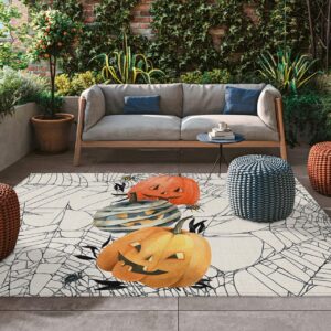 Halloween Outdoor Rugs for 5'x8' Patios Clearance, RV Camping Mat Rug Portable Outside Rug Indoor Outdoor Area Rug Mat for Beach Deck Pool Watercolor Horror Pumpkins