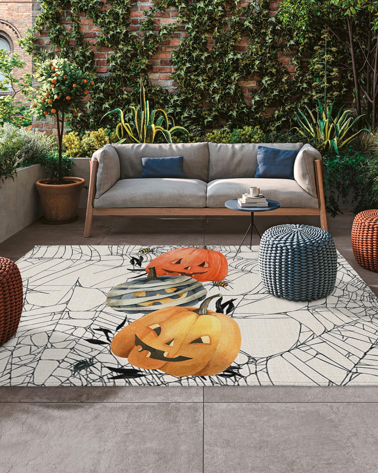 Halloween Outdoor Rugs for 5'x8' Patios Clearance, RV Camping Mat Rug Portable Outside Rug Indoor Outdoor Area Rug Mat for Beach Deck Pool Watercolor Horror Pumpkins