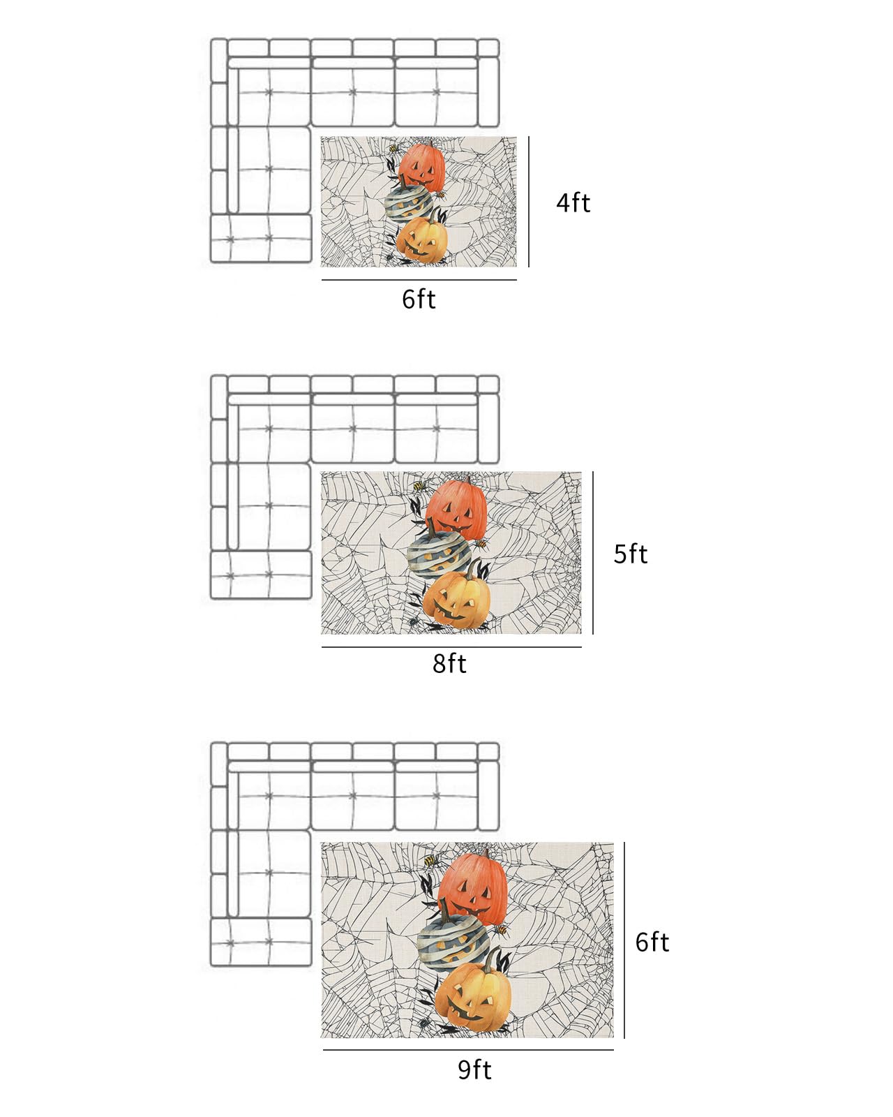 Halloween Outdoor Rugs for 5'x8' Patios Clearance, RV Camping Mat Rug Portable Outside Rug Indoor Outdoor Area Rug Mat for Beach Deck Pool Watercolor Horror Pumpkins