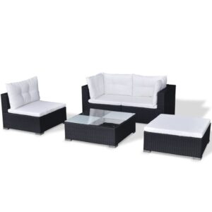 5 Piece Patio Lounge Set with Cushions Poly Rattan,Afternoon Tea Suit,Patio Bar Set,Pool Sofa Set,Lounge Seat,Garden Furniture,Entertainment Sofa Set,for Porch, Lawn, Garden, Backyard, Pool,Black