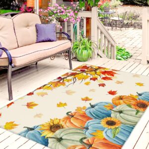 Thanksgiving Fall Outdoor Rugs for 5'x8' Patios Clearance, RV Camping Mat Rug Portable Outside Rug Indoor Outdoor Area Rug Mat for Beach Deck Pool Pumpkin Autumn Maple Leaves