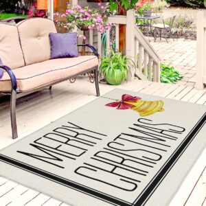 Christmas Outdoor Rugs for 4'x6' Patios Clearance, RV Camping Mat Rug Portable Outside Rug Indoor Outdoor Area Rug Mat for Beach Deck Pool Farmhouse Country Bell Stripes