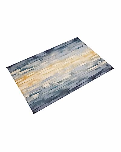 Yellow Painting Outdoor Rugs for 4'x6' Patios Clearance, RV Camping Mat Rug Portable Outside Rug Indoor Outdoor Area Rug Mat for Beach Deck Pool Contemporary Abstract Navy Blue Art