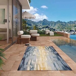 Yellow Painting Outdoor Rugs for 4'x6' Patios Clearance, RV Camping Mat Rug Portable Outside Rug Indoor Outdoor Area Rug Mat for Beach Deck Pool Contemporary Abstract Navy Blue Art