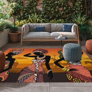 Bohemia African Women Outdoor Rugs for 4'x6' Patios Clearance, RV Camping Mat Rug Portable Outside Rug Indoor Outdoor Area Rug Mat for Beach Deck Pool Native American Indian Ethnic Tribal Boho