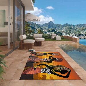 Bohemia African Women Outdoor Rugs for 4'x6' Patios Clearance, RV Camping Mat Rug Portable Outside Rug Indoor Outdoor Area Rug Mat for Beach Deck Pool Native American Indian Ethnic Tribal Boho