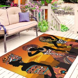 Bohemia African Women Outdoor Rugs for 4'x6' Patios Clearance, RV Camping Mat Rug Portable Outside Rug Indoor Outdoor Area Rug Mat for Beach Deck Pool Native American Indian Ethnic Tribal Boho