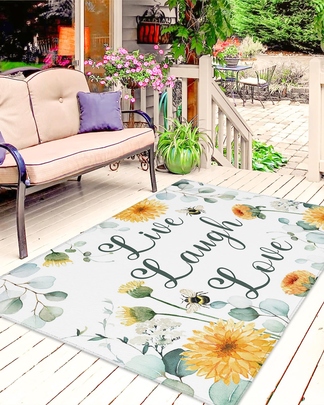 Green Eucalyptus Leaves Outdoor Rugs for 4'x6' Patios Clearance, RV Camping Mat Rug Portable Outside Rug Indoor Outdoor Area Rug Mat for Beach Deck Pool Aesthetic Floral Inspirational Quote