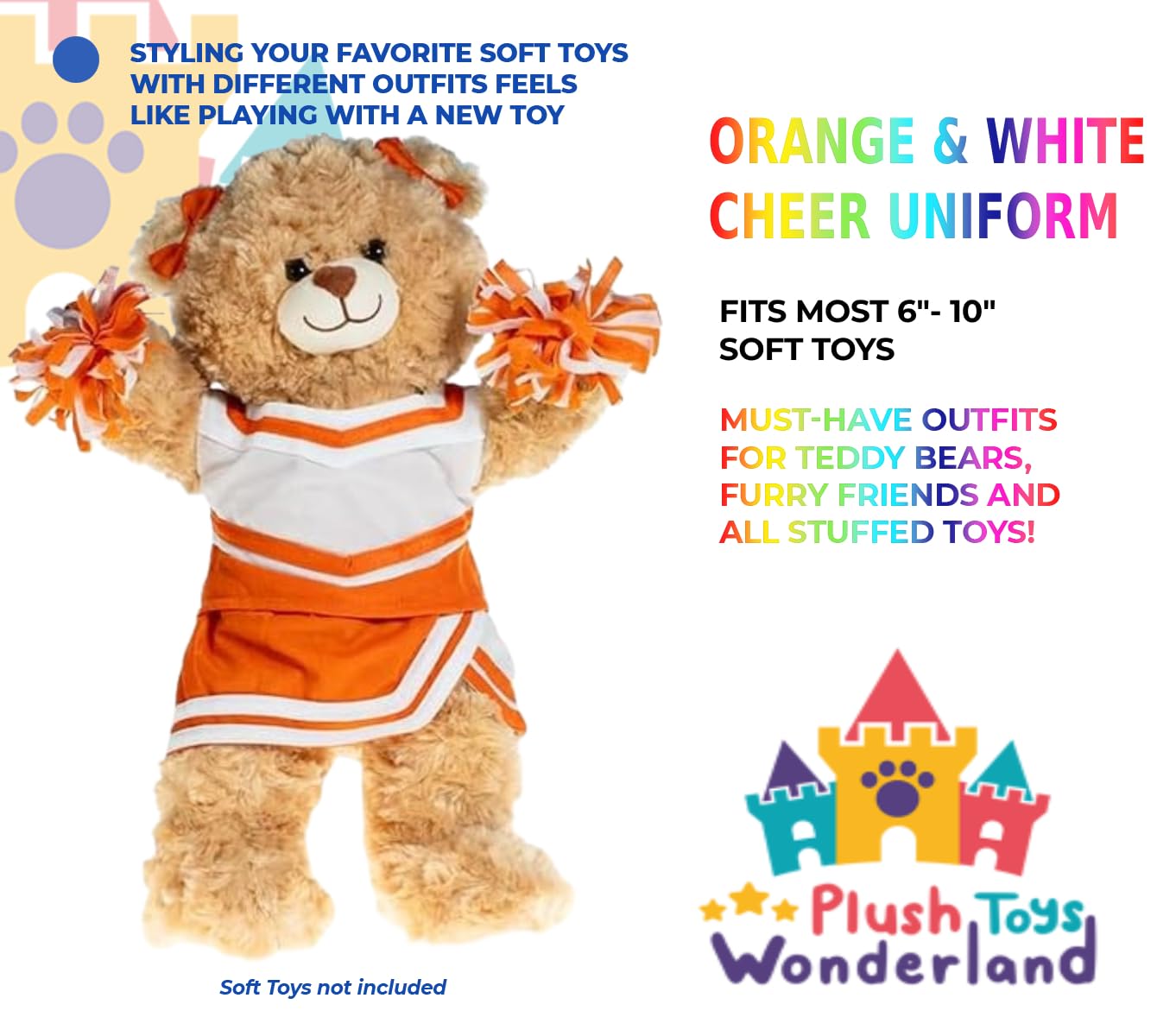 Plush Toys Wonderland Orange and White Cheer Uniform for 6-10 Inch Stuffed Animals - Bring Spirit to Your Plush Friend Toys Gift's for Kids !