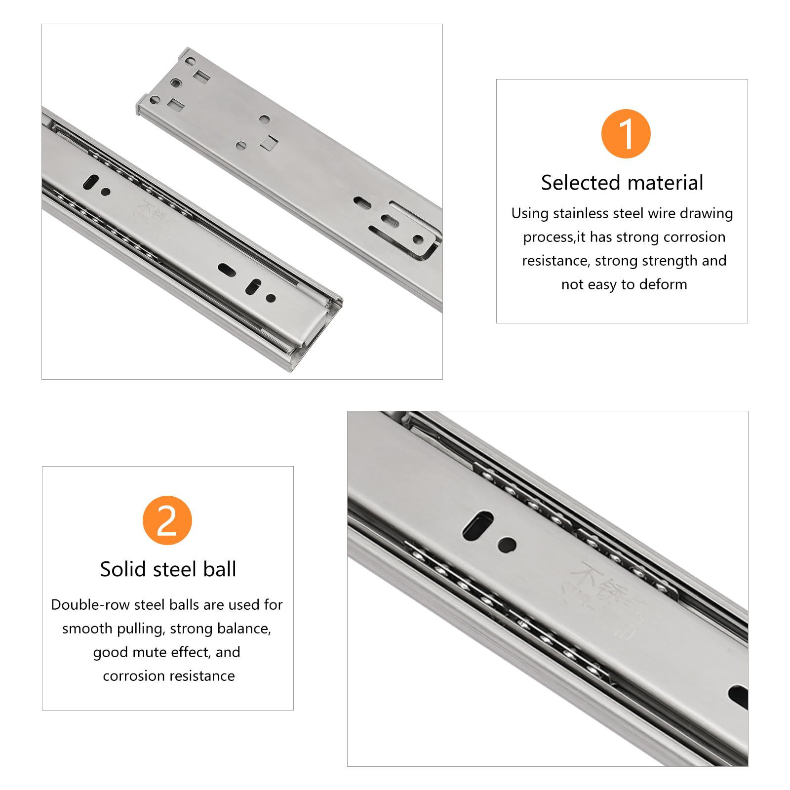 RustyVioum 12inch Heavy Duty Drawer Slides, 22lbs 5 Pairs Full Extension Side Mount Ball Bearing Drawer Rail for Cabinets Goods Shelves Tool Boxes Industrial Drawers (Stainless steel-5 Pairs, 12 Inch)