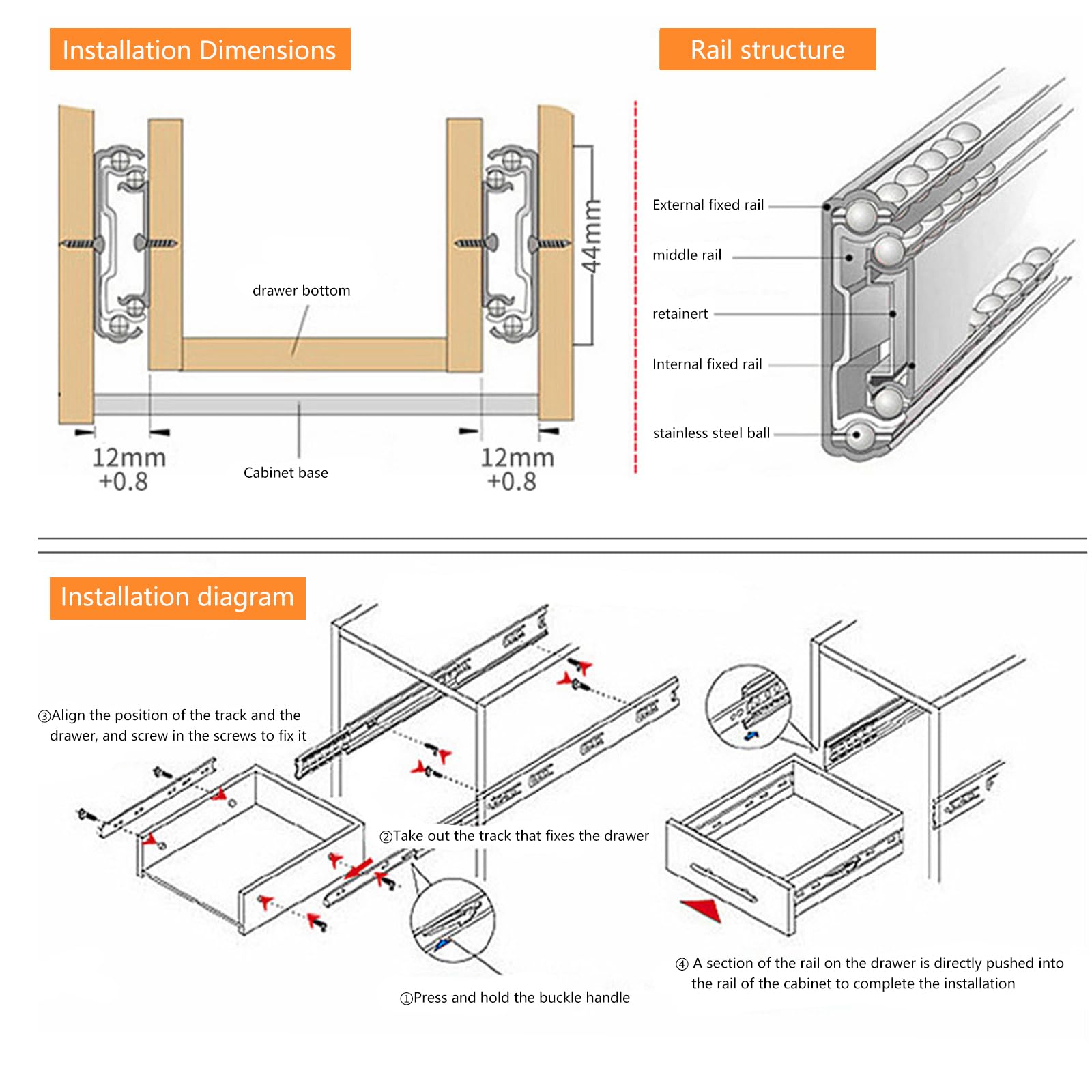 RustyVioum 12inch Heavy Duty Drawer Slides, 22lbs 5 Pairs Full Extension Side Mount Ball Bearing Drawer Rail for Cabinets Goods Shelves Tool Boxes Industrial Drawers (Stainless steel-5 Pairs, 12 Inch)