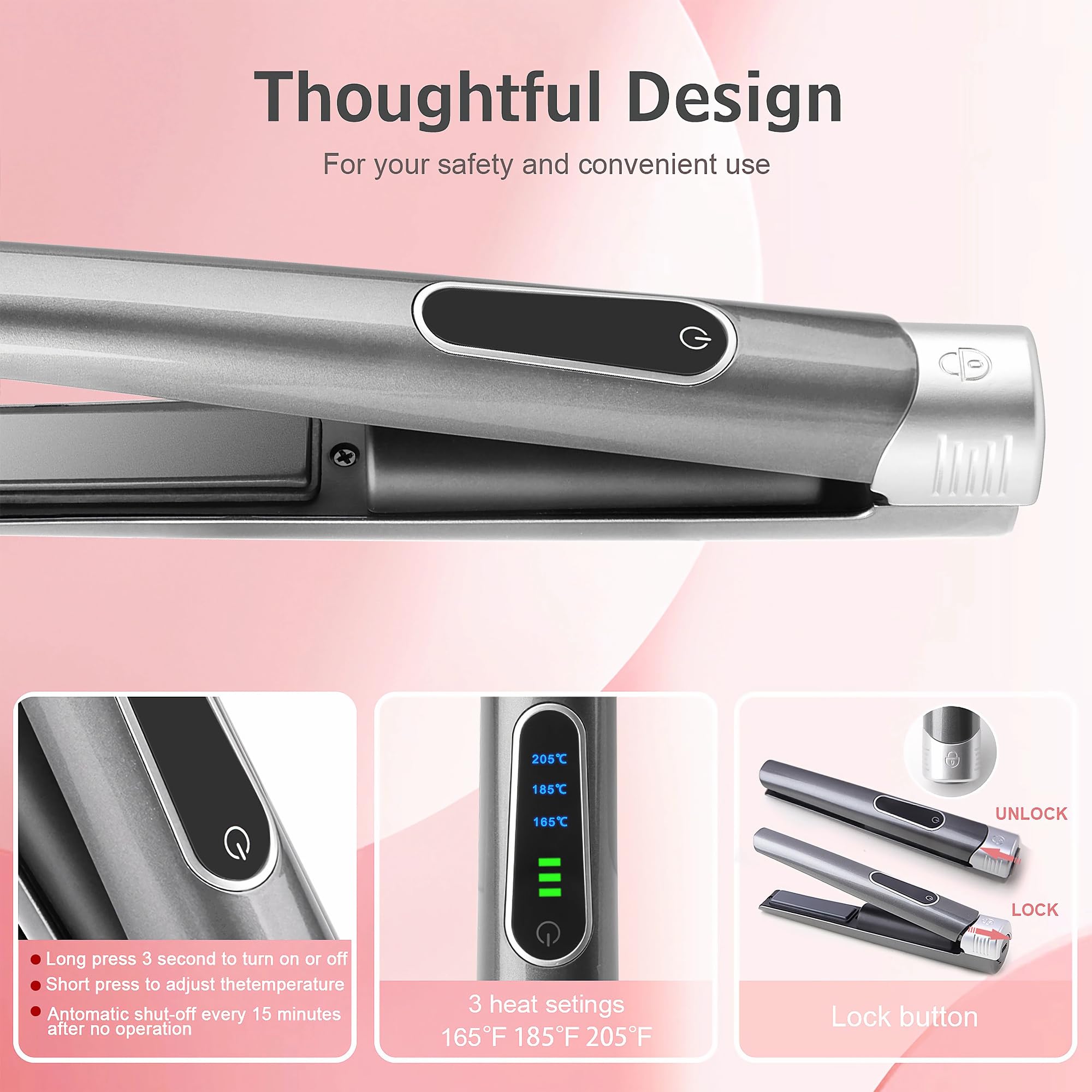 DESIPESI Cordless Hair Straightener and Curler, 2 in 1 Portable Mini Flat Iron & Curling Iron, Fast Heating & Titanium Plate Straightener Curling Iron with 3 Adjustable Temp, LCD Temp Display