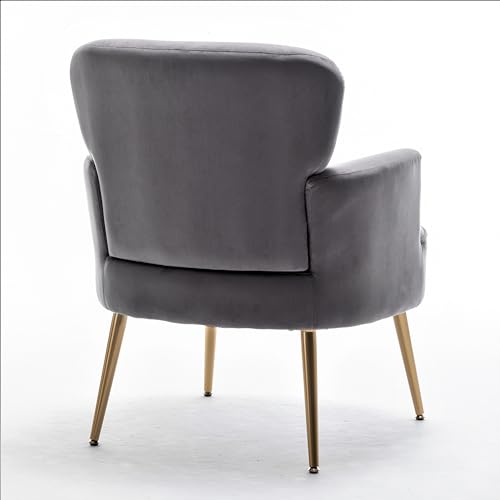 Container Furniture Direct Trendy Velvet Accent Chair with Gold Metal Legs, Upholstered Armchair for Small to Mid-Size Spaces, Modern Living Room, Bedroom, Vanity Desk and Entryway, Medium, Grey