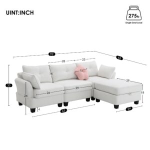 92" L-Shaped Corner Sectional Sofa Couch Teddy Upholstered Sofa&Couch with Storage Ottoman and USB & Type-C Charging Ports for Home Office Apartment Living Room Furniture Sets, 3 Pillows includeed