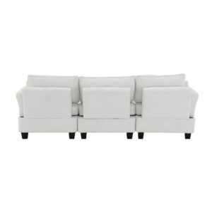 92" L-Shaped Corner Sectional Sofa Couch Teddy Upholstered Sofa&Couch with Storage Ottoman and USB & Type-C Charging Ports for Home Office Apartment Living Room Furniture Sets, 3 Pillows includeed