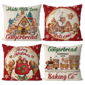gagec christmas pillow covers 20x20 inch vintage gingerbread red throw pillow covers christmas xmas winter pillowcase home decor living room house decorative cushion case for sofa couch
