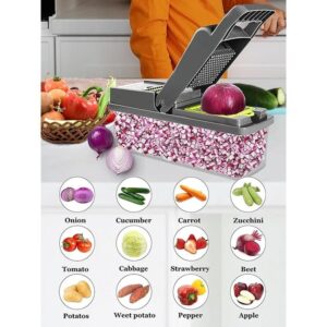 Vegetable Chopper, 14 in 1 Multi-functional Mandoline Pro Slicer/Grater with Container