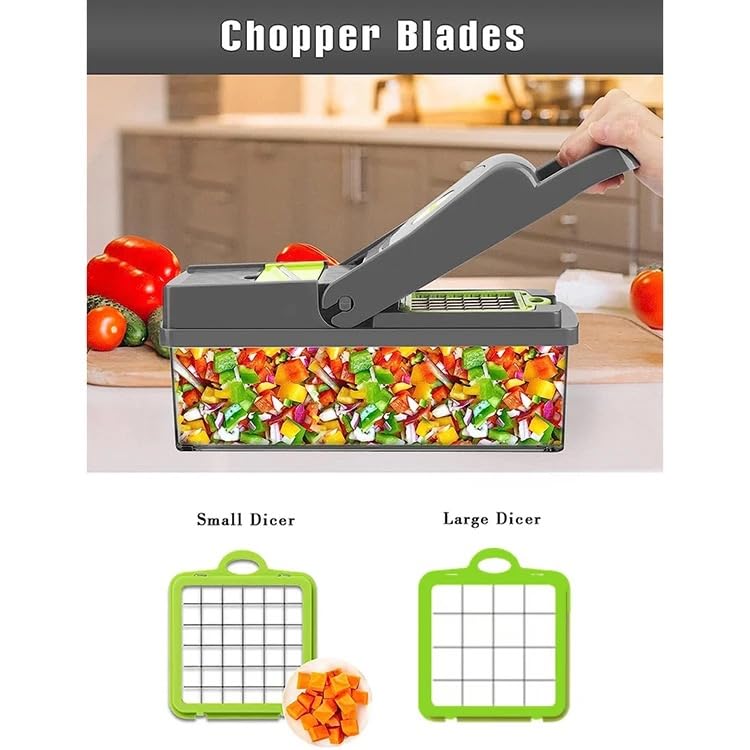 Vegetable Chopper, 14 in 1 Multi-functional Mandoline Pro Slicer/Grater with Container