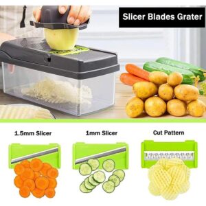 Vegetable Chopper, 14 in 1 Multi-functional Mandoline Pro Slicer/Grater with Container