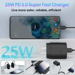 Type C Charger, 3 Pack 25W PD USB C Wall Charger Super Fast Charging Block & 4ft Android Phone Charger Cable for iphone 15 Samsung Galaxy S23 S22 S21 S20 Plus Ultra, Note 20 10 9 8/ S10 S9 S8 Pixel