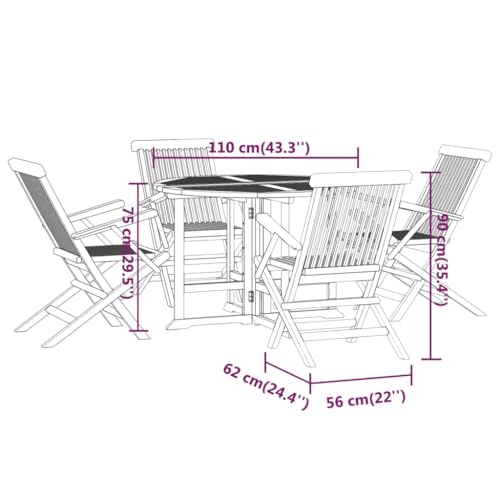 vidaXL 5 Piece Folding Patio Dining Set in Solid Teak Wood - Round Table, 4 Chairs, Outdoor Al Fresco Dining, Garden Patio Furniture, Portable and Foldable Design, Sturdy Wooden Frame