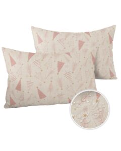 edwiinsa outdoor pillow covers waterproof, minimalist christmas all weather cushion case set of 2, cartoon blush pink xmas pine tree lumbar pillowcase for sofa couch bed decor patio furniture 20"x12"