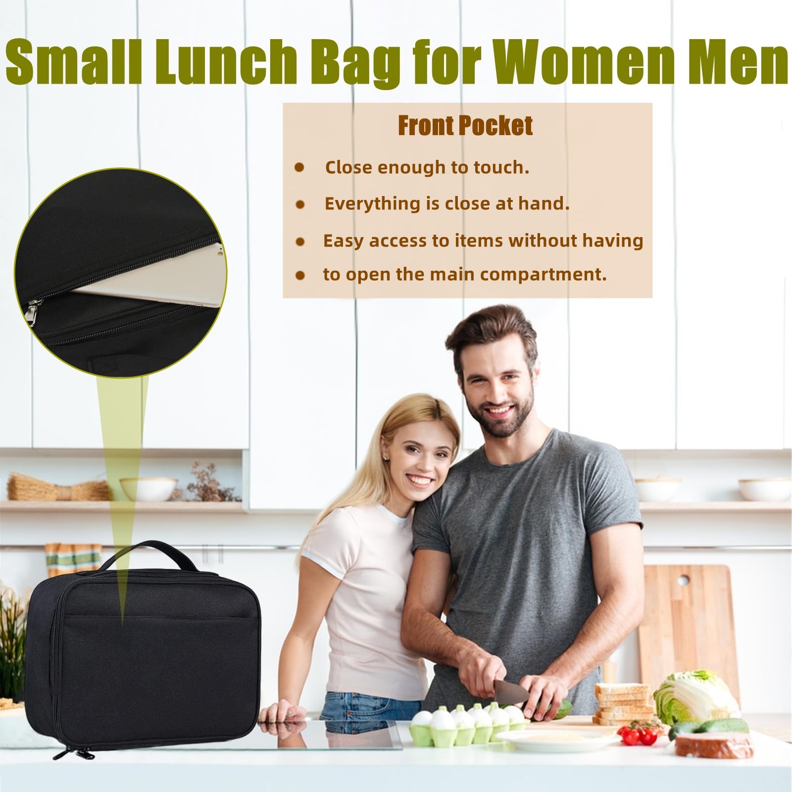 BLIRITEL Small Lunch Bag for Women Men, Insulated Reusable Lunch Bag, Thermal Mini Lunch Box, Portable Cooler Bag for Work Picnic Travel, Food Snacks Lunch Containers for Adults (Black)