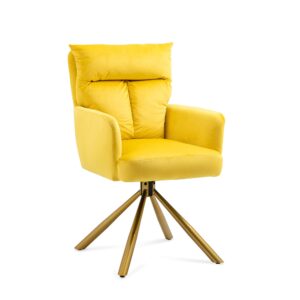 somedream Modern Swivel Accent Chair with Arm Rests, Office Velvet Desk Chair with Cosy Thick Padded Back Cushion, Resting Chair without Wheels for Bedroom Living Room Indoor, Yellow