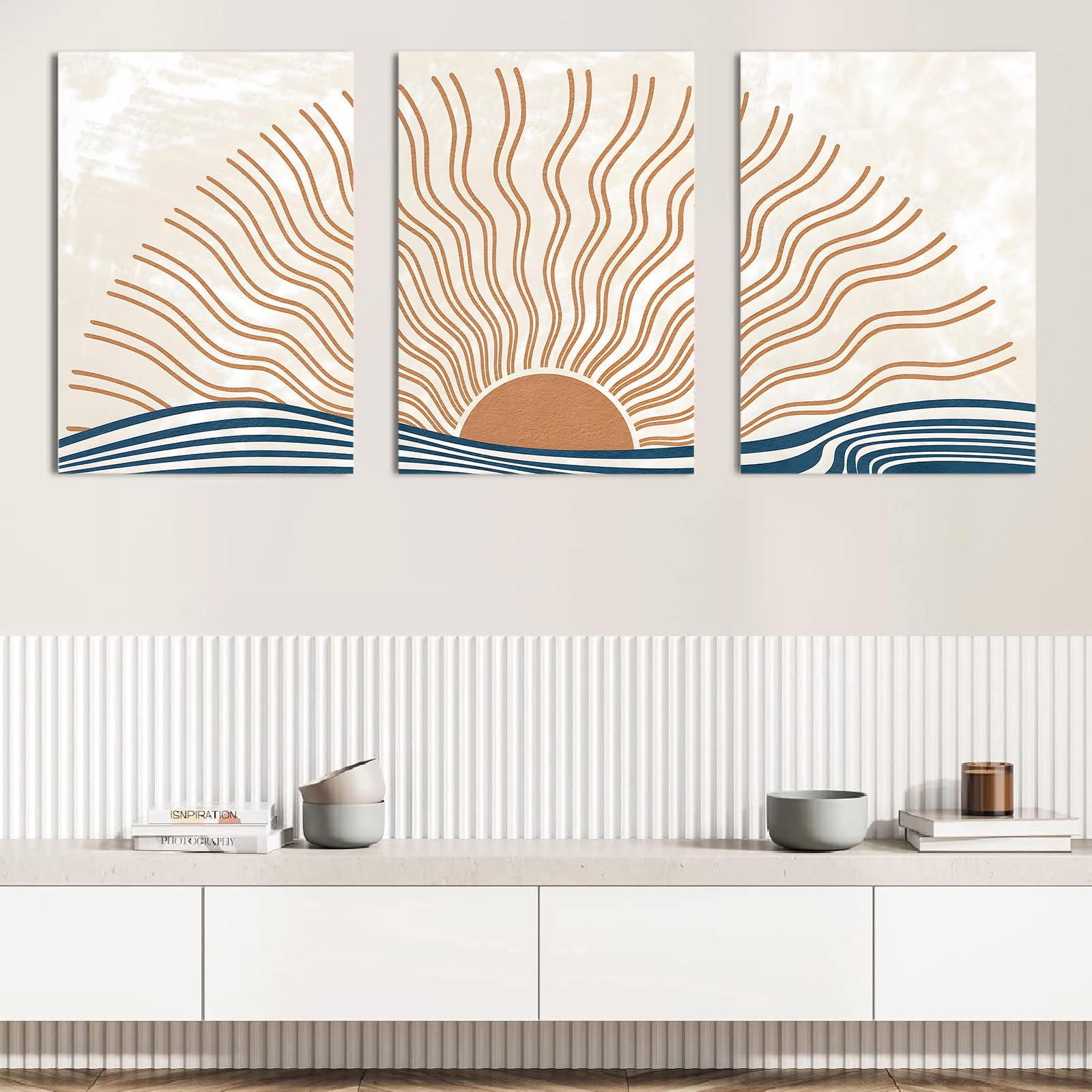 Abstract Boho Sun Wall Art Mid Century Sun Print Boho Sunrise Picture Wall Decor Minimalist Sun Wall Art Boho Sunset Print Abstract Sun Painting Mid Century Sun Poster Living Room 16x24inx3 No Frame