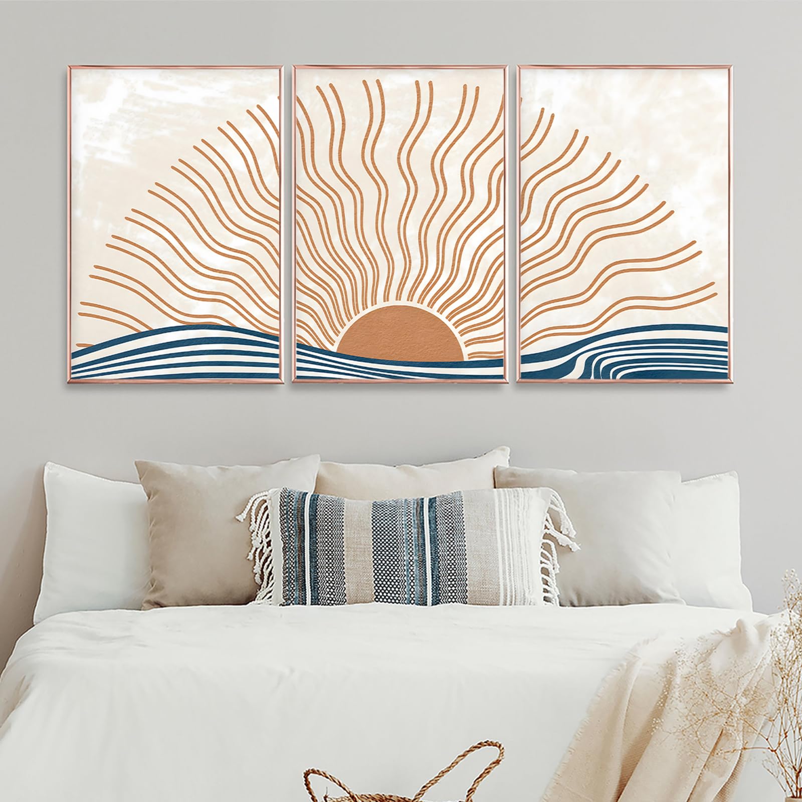 Abstract Boho Sun Wall Art Mid Century Sun Print Boho Sunrise Picture Wall Decor Minimalist Sun Wall Art Boho Sunset Print Abstract Sun Painting Mid Century Sun Poster Living Room 16x24inx3 No Frame