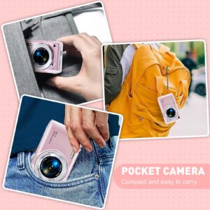 Digital Camera, FHD 4K Point and Shoot Camera with 2.88' IPS Screen, 48MP 4K Video, 16X Zoom, Macro Mode, Flash - Compact Beginner Camera for Teens, Pink