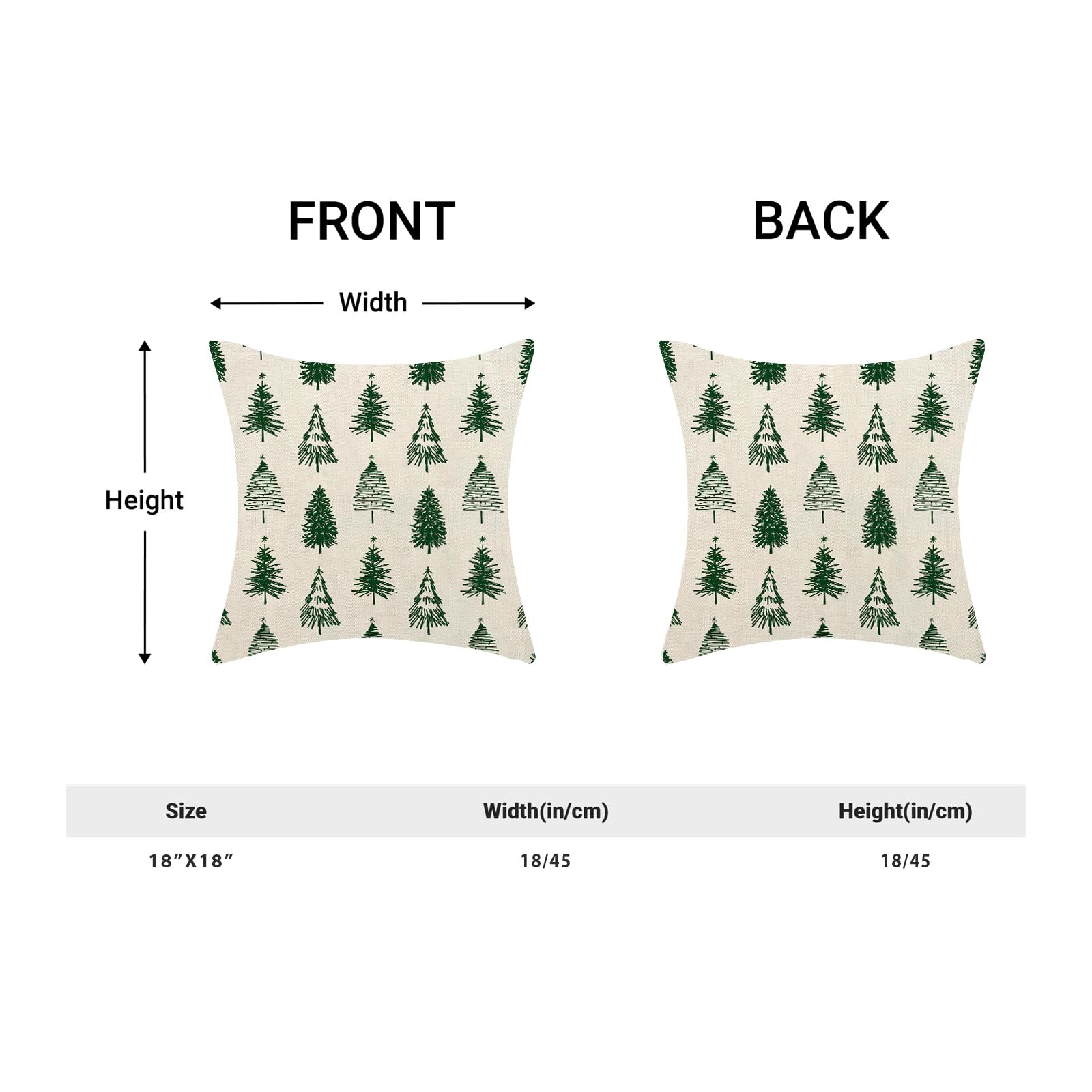 AEIOAE Christmas Pillow Covers 18x18 Inch Set of 2 Green Christmas Trees Throw Pillows Case,Holiday Outdoor Decorative Farmhouse Winter Decor Cushion Covers for Home Sofa Bed Couch