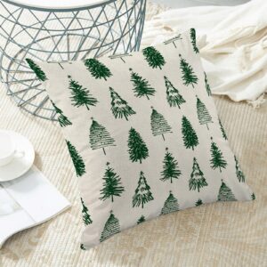 AEIOAE Christmas Pillow Covers 18x18 Inch Set of 2 Green Christmas Trees Throw Pillows Case,Holiday Outdoor Decorative Farmhouse Winter Decor Cushion Covers for Home Sofa Bed Couch