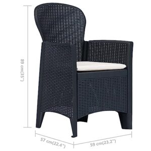 vidaXL 3 Piece Outdoor Bistro Set – Durable, Weather Resistant Plastic Patio Furniture with Rattan Look Design, Anthracite Color, Includes 1 Table and 2 Chairs