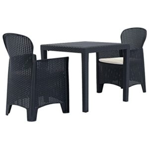 vidaXL 3 Piece Outdoor Bistro Set – Durable, Weather Resistant Plastic Patio Furniture with Rattan Look Design, Anthracite Color, Includes 1 Table and 2 Chairs