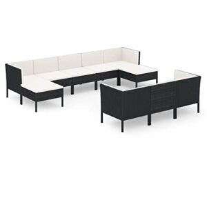 vidaXL 10-Piece Outdoor Lounge Set with Cushions, Weather-Resistant PE Rattan, Powder-Coated Steel Frame, Comfortable Cushioning, Black and Cream - Perfect for Patio, Garden, or Backyard