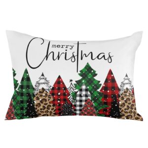 Edwiinsa Outdoor Pillow Covers Waterproof, Christmas All Weather Cushion Case Set of 2, Xmas Tree Leopard Check Winter Snowflake Lumbar Pillowcase for Sofa Couch Bed Decor Patio Furniture 20"x12"