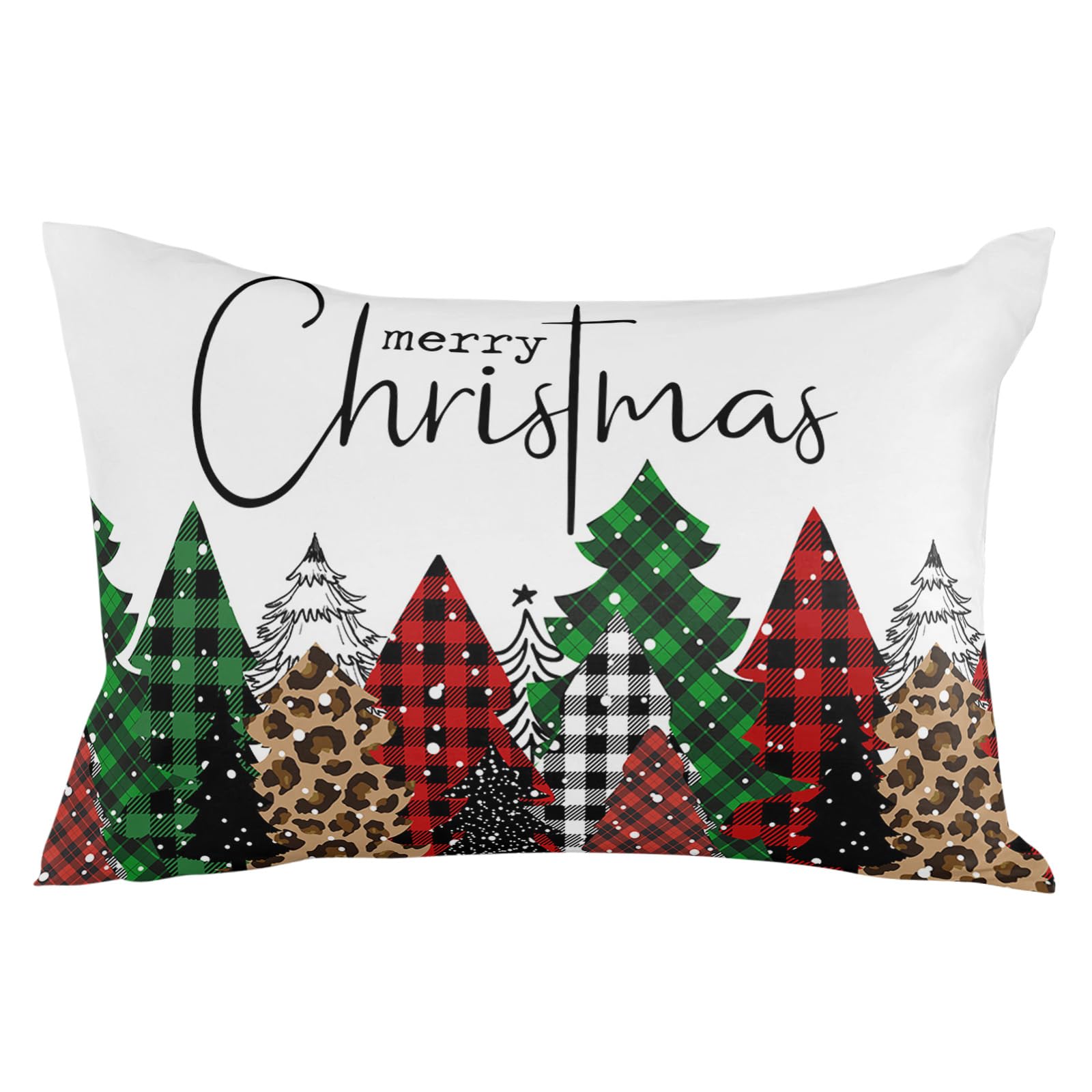 Edwiinsa Outdoor Pillow Covers Waterproof, Christmas All Weather Cushion Case Set of 2, Xmas Tree Leopard Check Winter Snowflake Lumbar Pillowcase for Sofa Couch Bed Decor Patio Furniture 20"x12"