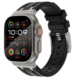 NewWays for Apple Watch Ultra Band 49mm 45mm 44mm 42mm for Men, AP Wide Sport Liquid Silicone Rubber Band with Stainless Steel Adapter for Apple Watch Band for iWatch Series 8 7 6 5 SE Ultra Luxury