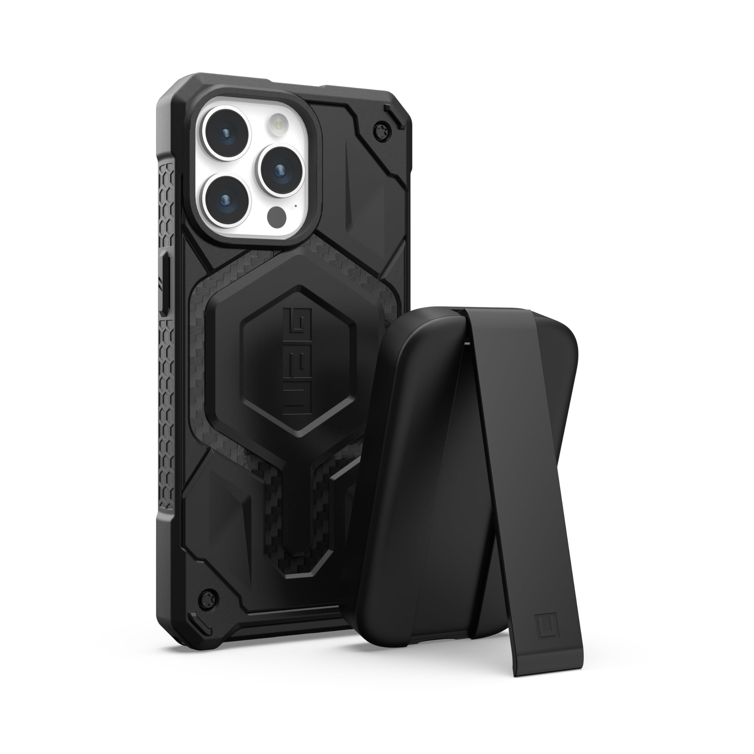 URBAN ARMOR GEAR UAG Designed for iPhone 15 Pro Max Case Monarch Pro Carbon Fiber 6.7" Compatible with MagSafe Bundle with U by UAG Magnetic Wireless Portable Charger 18W Power Bank Black