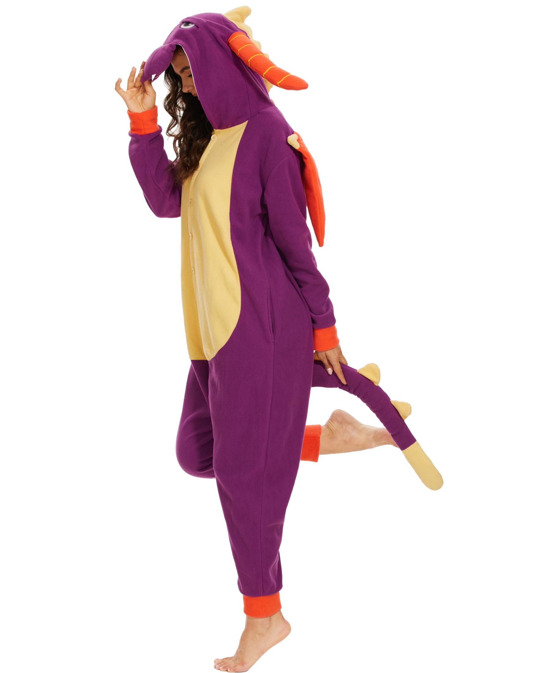 Oiziuzio Adult Dragon Onesie Animal Pajamas Halloween Dragon Cosplay Costume for Women Men, Purple L