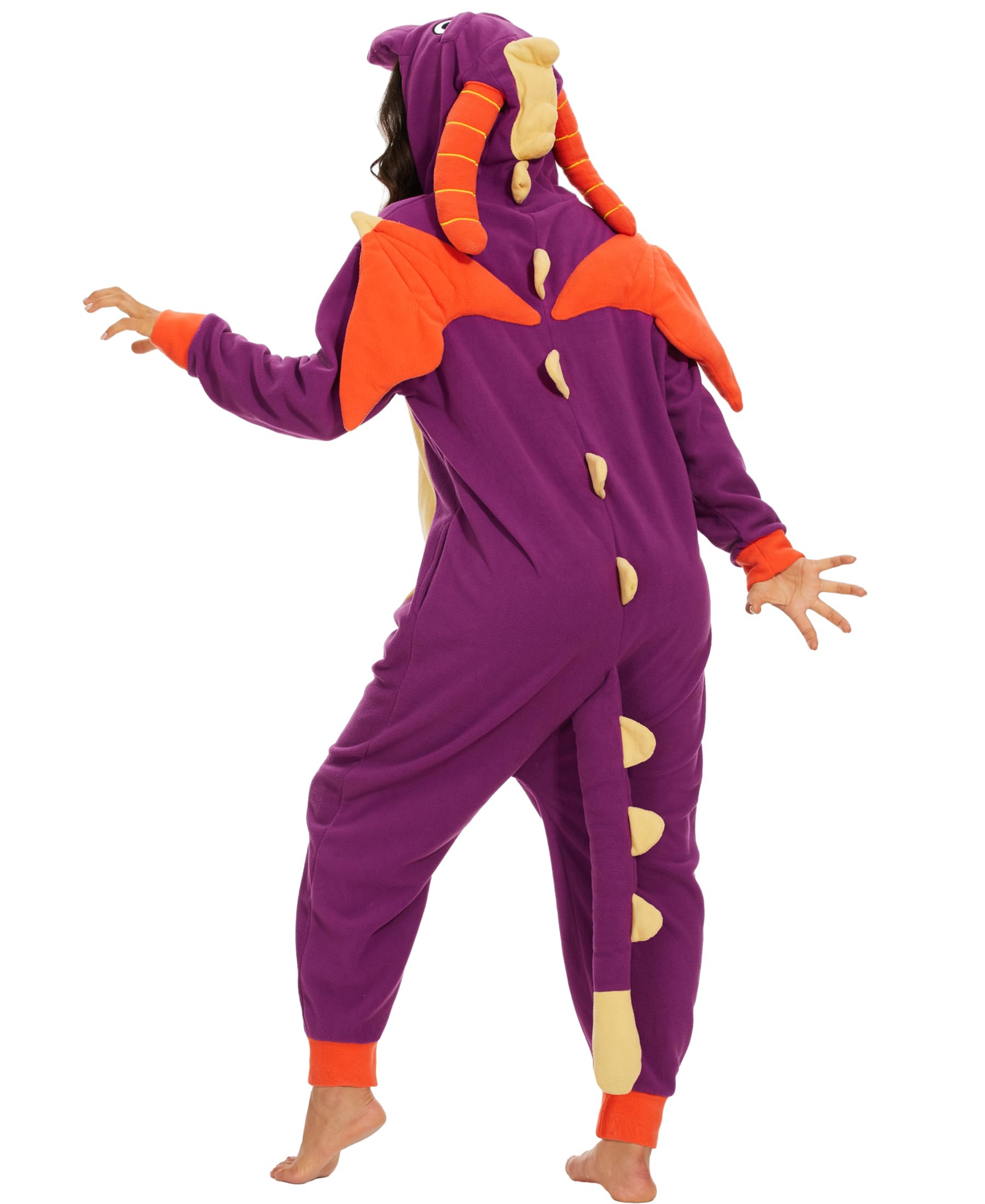 Oiziuzio Adult Dragon Onesie Animal Pajamas Halloween Dragon Cosplay Costume for Women Men, Purple L