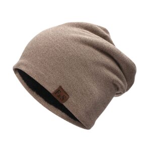 FUDERU Cotton Baggy Slouchy Hat Stretch Hip-Hop Warm Caps Unisex Lightweight Knitted Hats Headscarf for (Khaki-1, One Size)