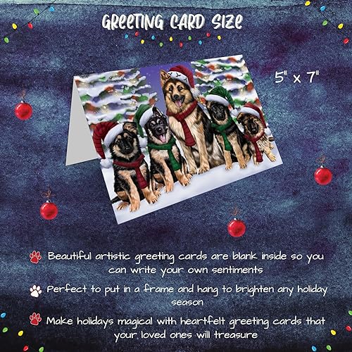 Family Portait Christmas Holiday German Shepherd Dog Greeting Cards - Adorable Pets Invitation Cards with Envelopes - Pet Artwork Christmas Greeting Cards (1 Greeting Card)