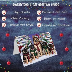 Family Portait Christmas Holiday German Shepherd Dog Greeting Cards - Adorable Pets Invitation Cards with Envelopes - Pet Artwork Christmas Greeting Cards (1 Greeting Card)