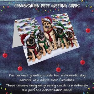 Family Portait Christmas Holiday German Shepherd Dog Greeting Cards - Adorable Pets Invitation Cards with Envelopes - Pet Artwork Christmas Greeting Cards (1 Greeting Card)