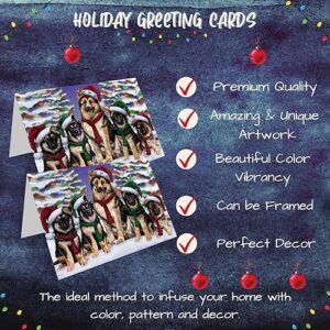 Family Portait Christmas Holiday German Shepherd Dog Greeting Cards - Adorable Pets Invitation Cards with Envelopes - Pet Artwork Christmas Greeting Cards (1 Greeting Card)