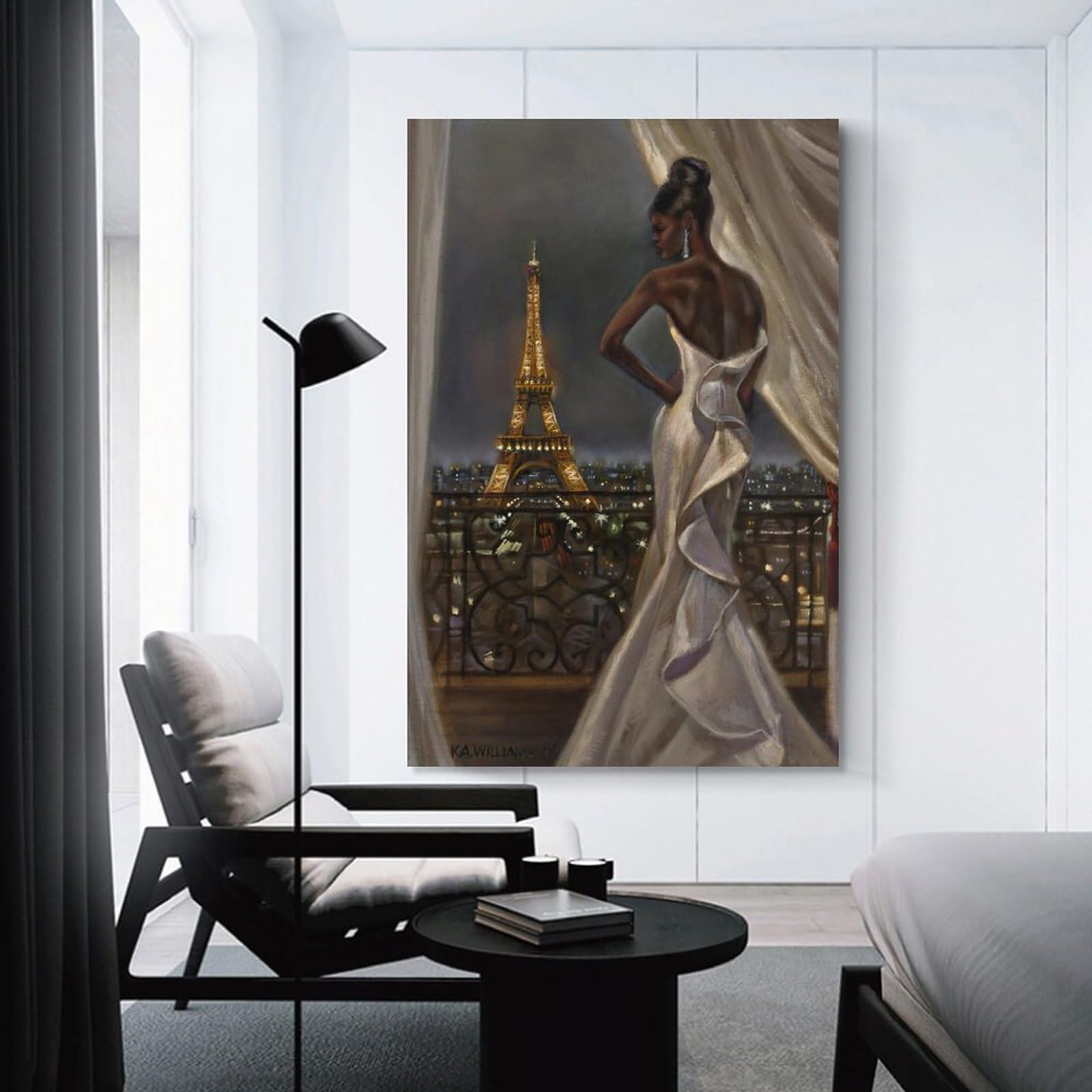 Posters & Prints Fashion African American Woman in Paris Oil Painting Poster Wall Art Paintings Canvas Wall Decor Home Decor Living Room Decor Aesthetic Prints 12x18inch(30x45cm) Unframe-style