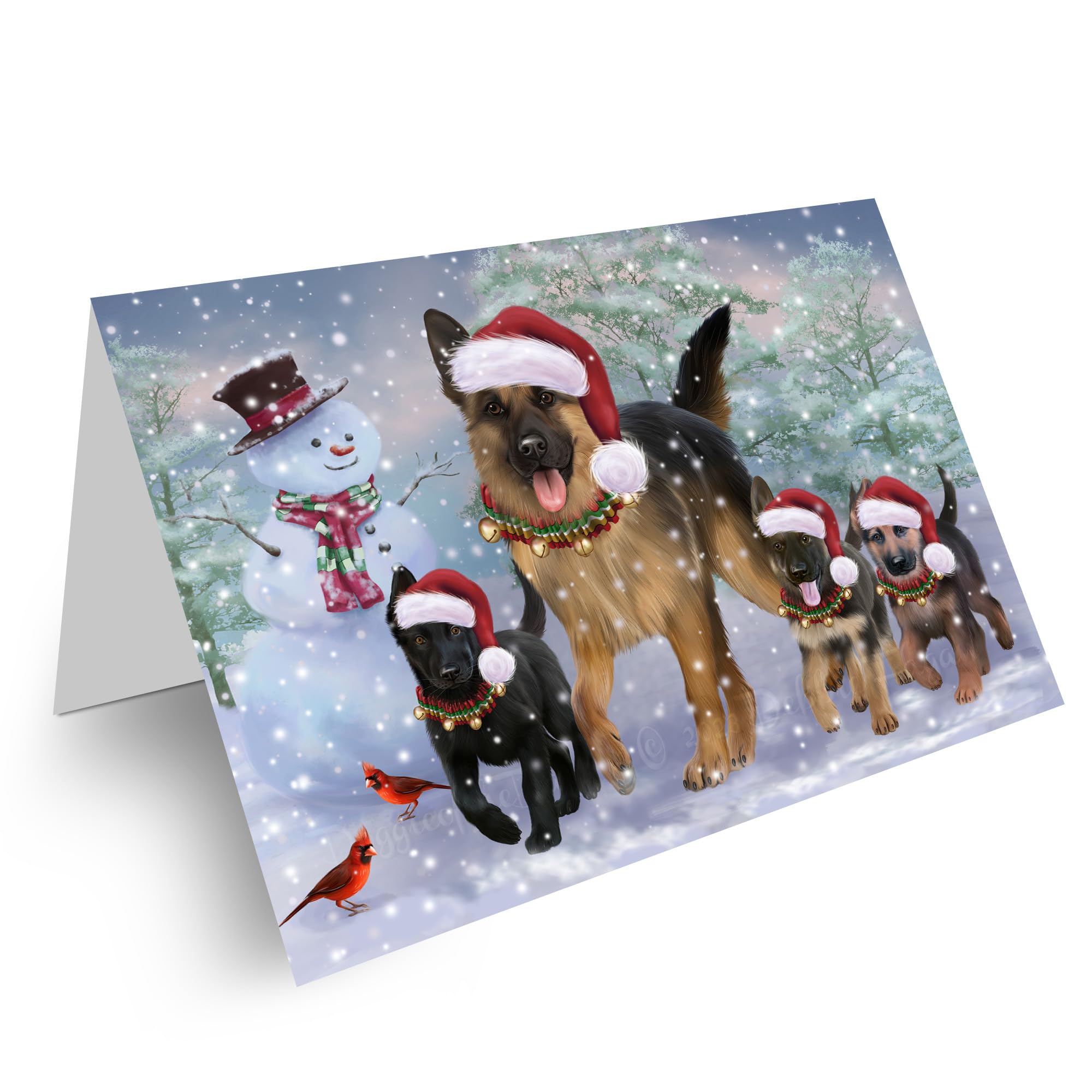 Christmas Running Dogs Holidays German Shepherd Dog Greeting Cards - Adorable Pets Invitation Cards with Envelopes - Pet Artwork Christmas Greeting Cards GCD2775 (1 Greeting Card)