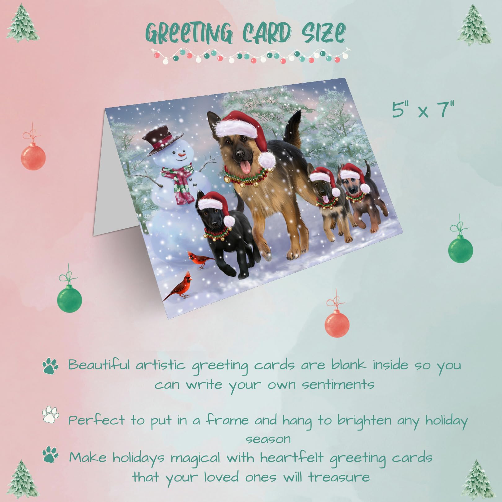 Christmas Running Dogs Holidays German Shepherd Dog Greeting Cards - Adorable Pets Invitation Cards with Envelopes - Pet Artwork Christmas Greeting Cards GCD2775 (1 Greeting Card)